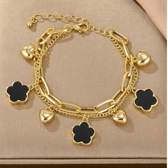 Luxe Gold Tone Heart Multilayer Chain bracelet - Picture 1 of 1